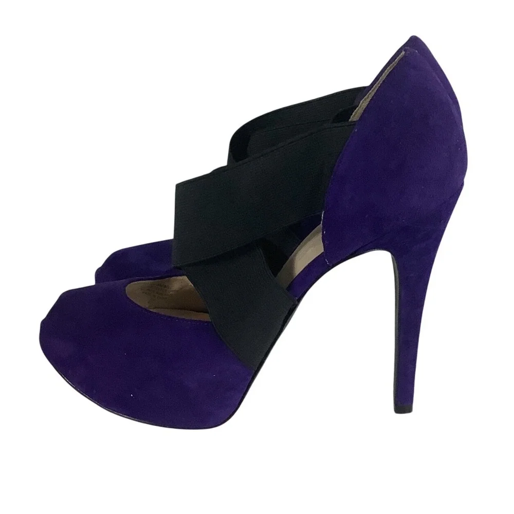 Guess GWKAMPBELL Purple Suede Elastic Platform Peep Toe Heels Mens 7M 002